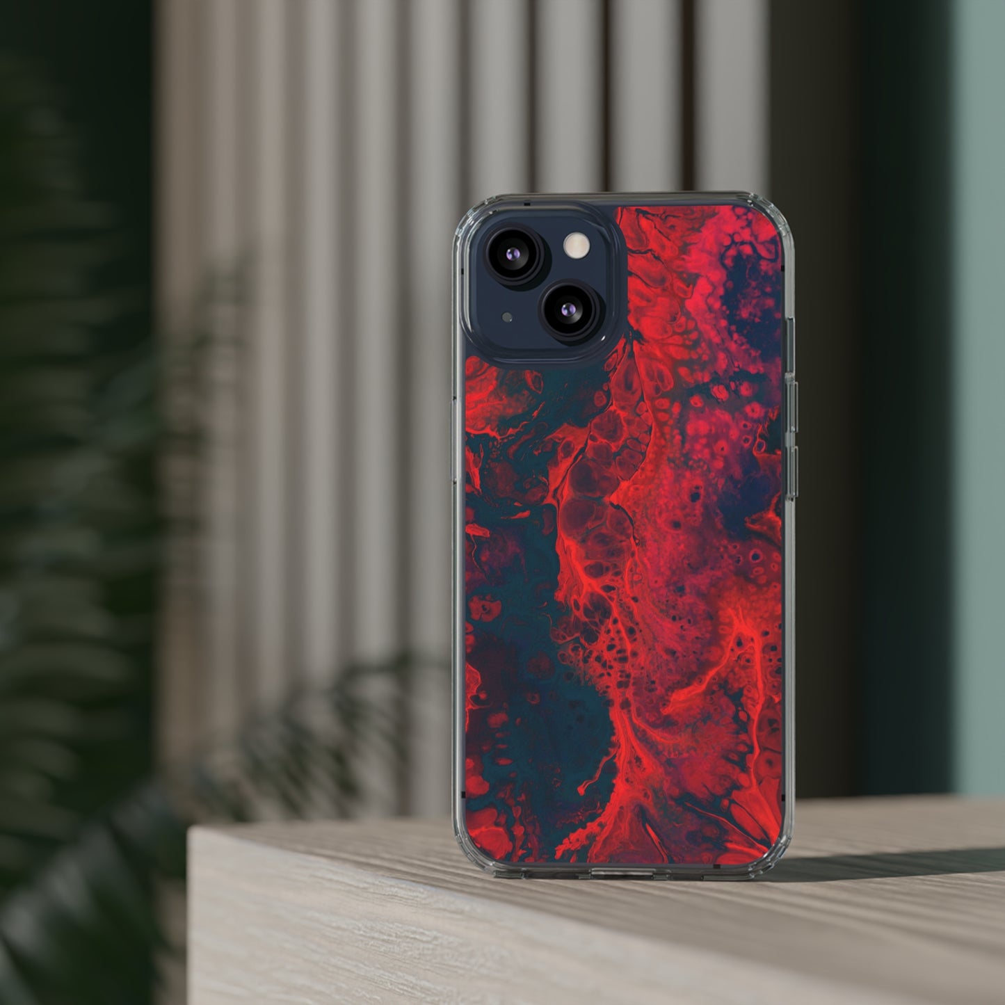 Clear iPhones Case, Red Waves (iPhone 11 - iPhone 14)