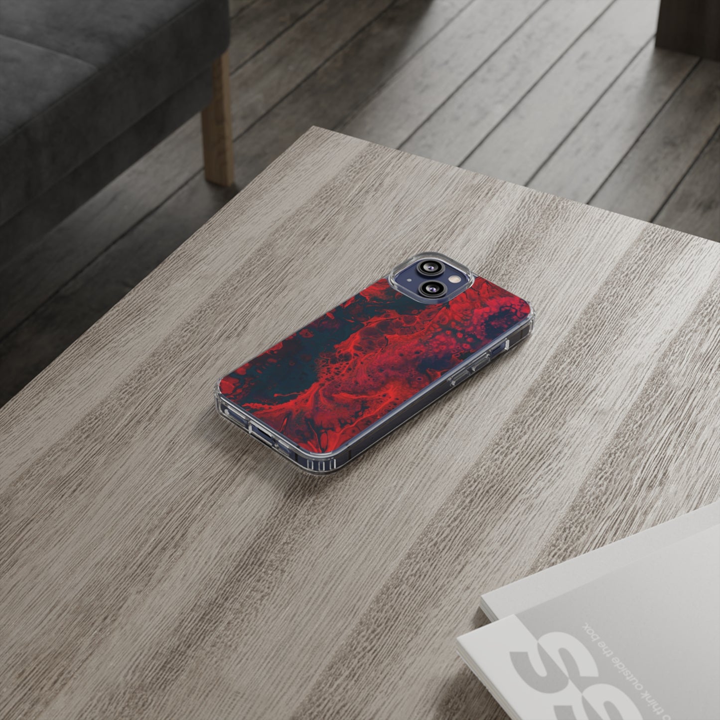 Clear iPhones Case, Red Waves (iPhone 11 - iPhone 14)